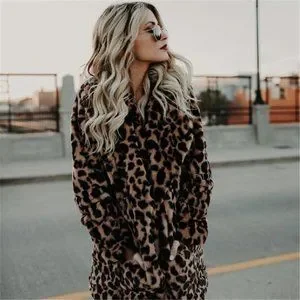 Jackets Coats Womens Faux Fur Leopard Print Jacket Winter Warm